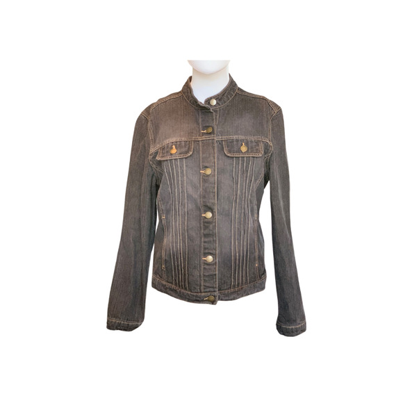 G.H. Bass & Co. Jacket Denim Women’s Size M Gray Stitched Front - Picture 1 of 9